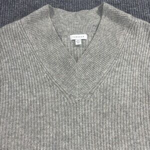 Topshop Sweater Women Size S Grey Ribbed V-Neck Tunic Knit Longline 0762